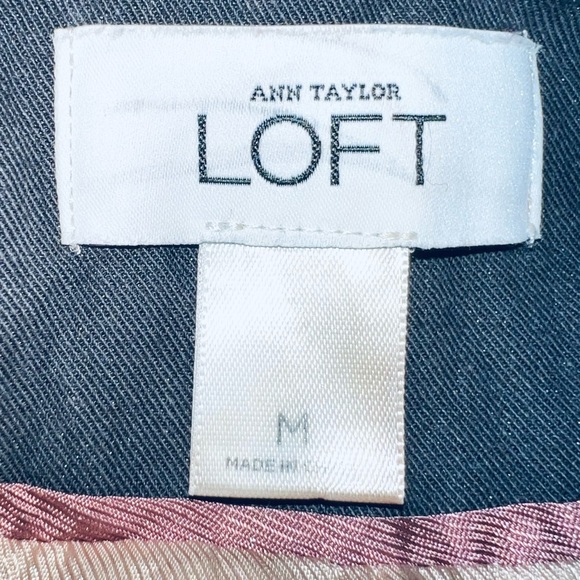 LOFT size M blue grey Cotton ruffle cinch collar button front pleated middy coat - Picture 15 of 16